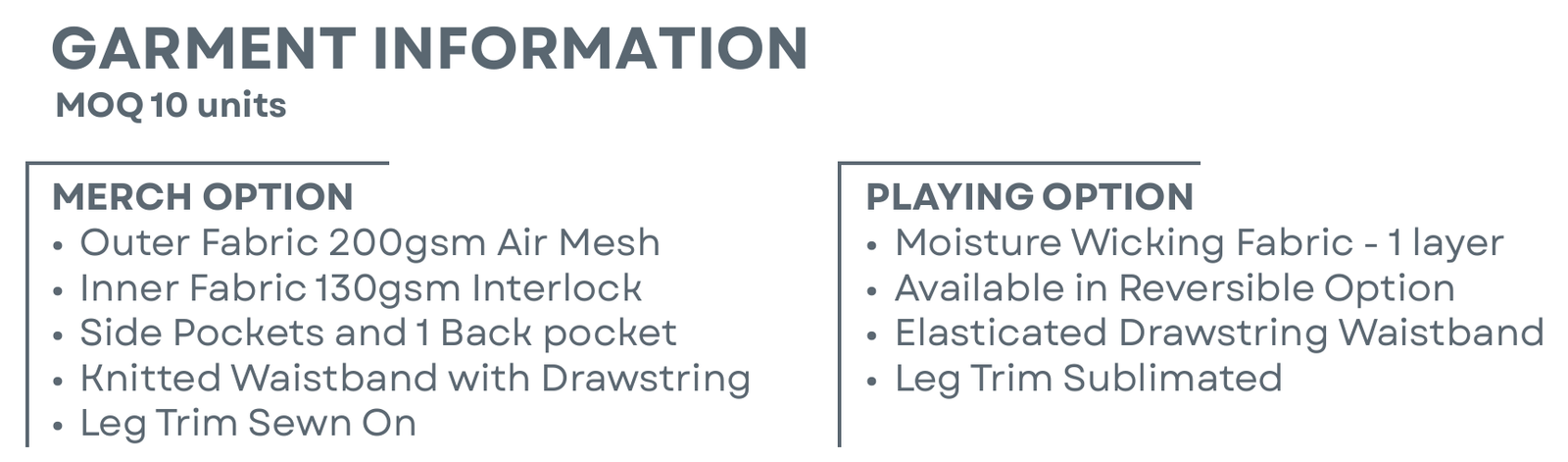 Sublimated Premier Basketball Shorts Garment Information
