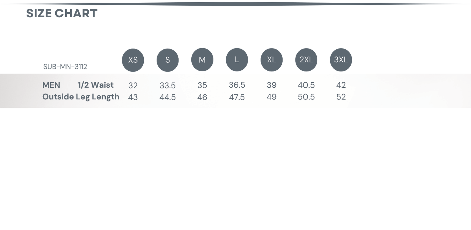 Sublimated Training / Gym Short Size Chart