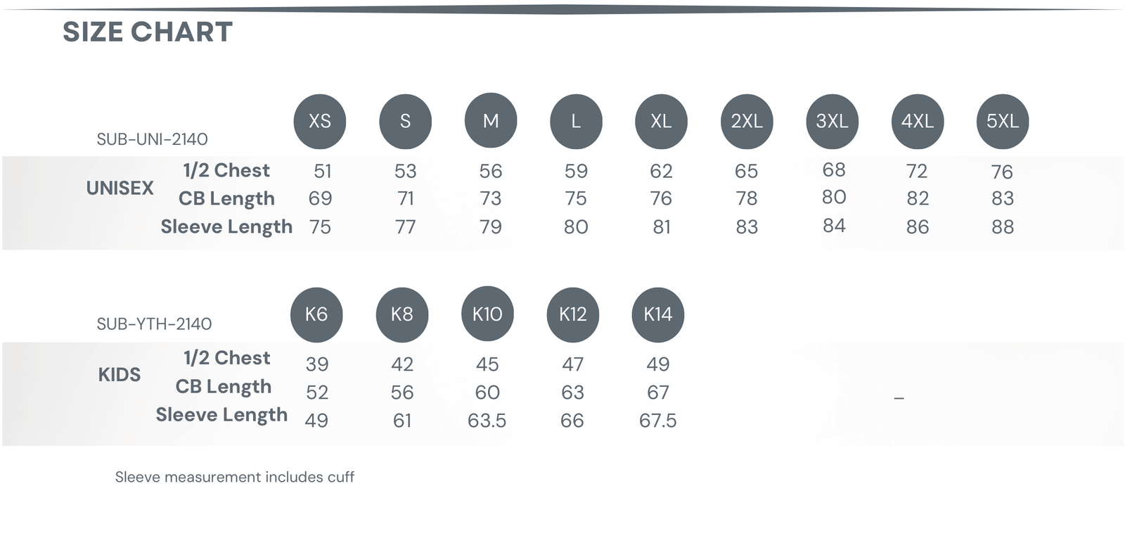 Sublimated Hybrid Hoodie Size Chart