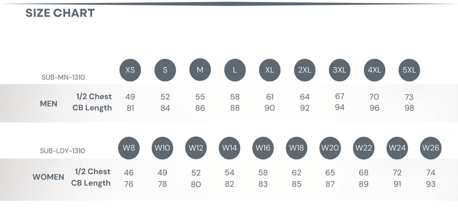 Sublimated Mountain Bike / Moto-X Shirt Size Chart