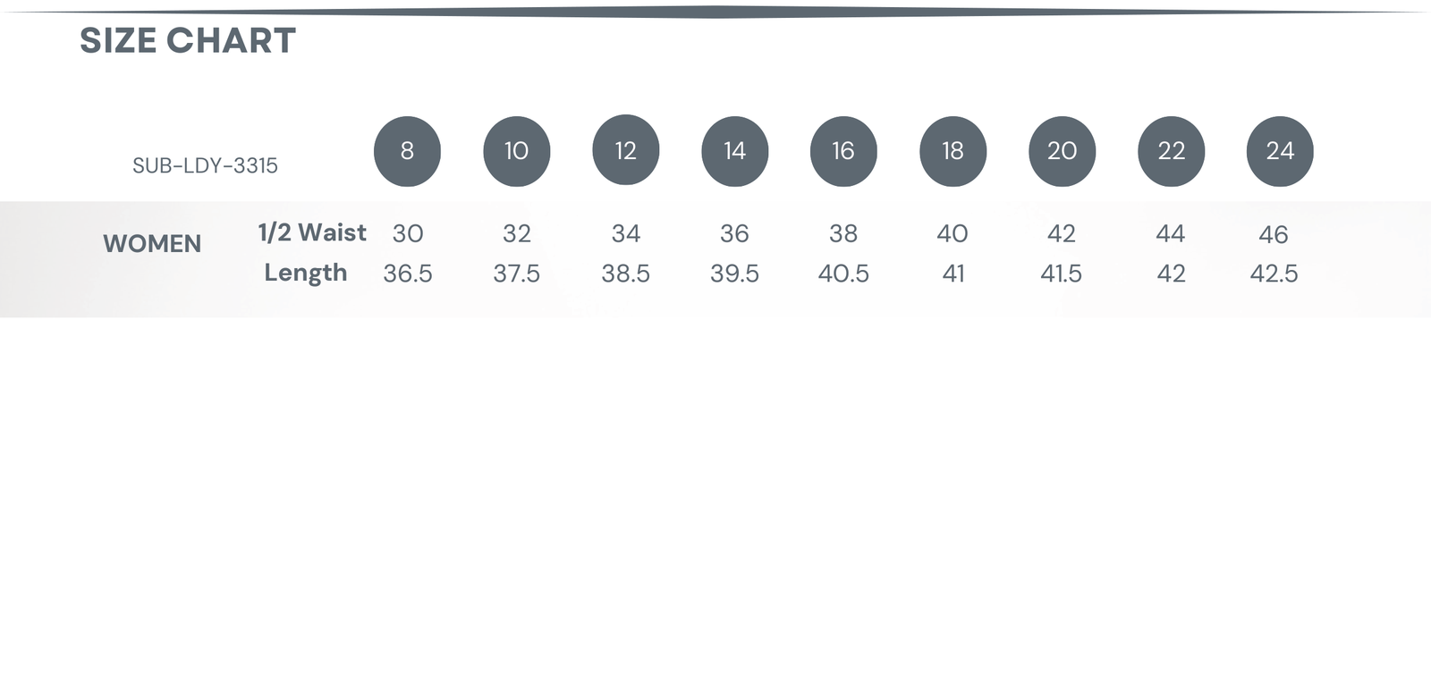 Sublimated Netball A-Line Skort / Skirt Size Chart