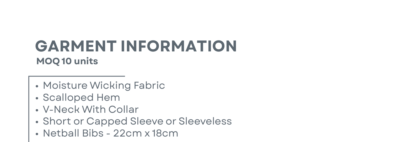 Sublimated Netball / Hockey Top Garment Information