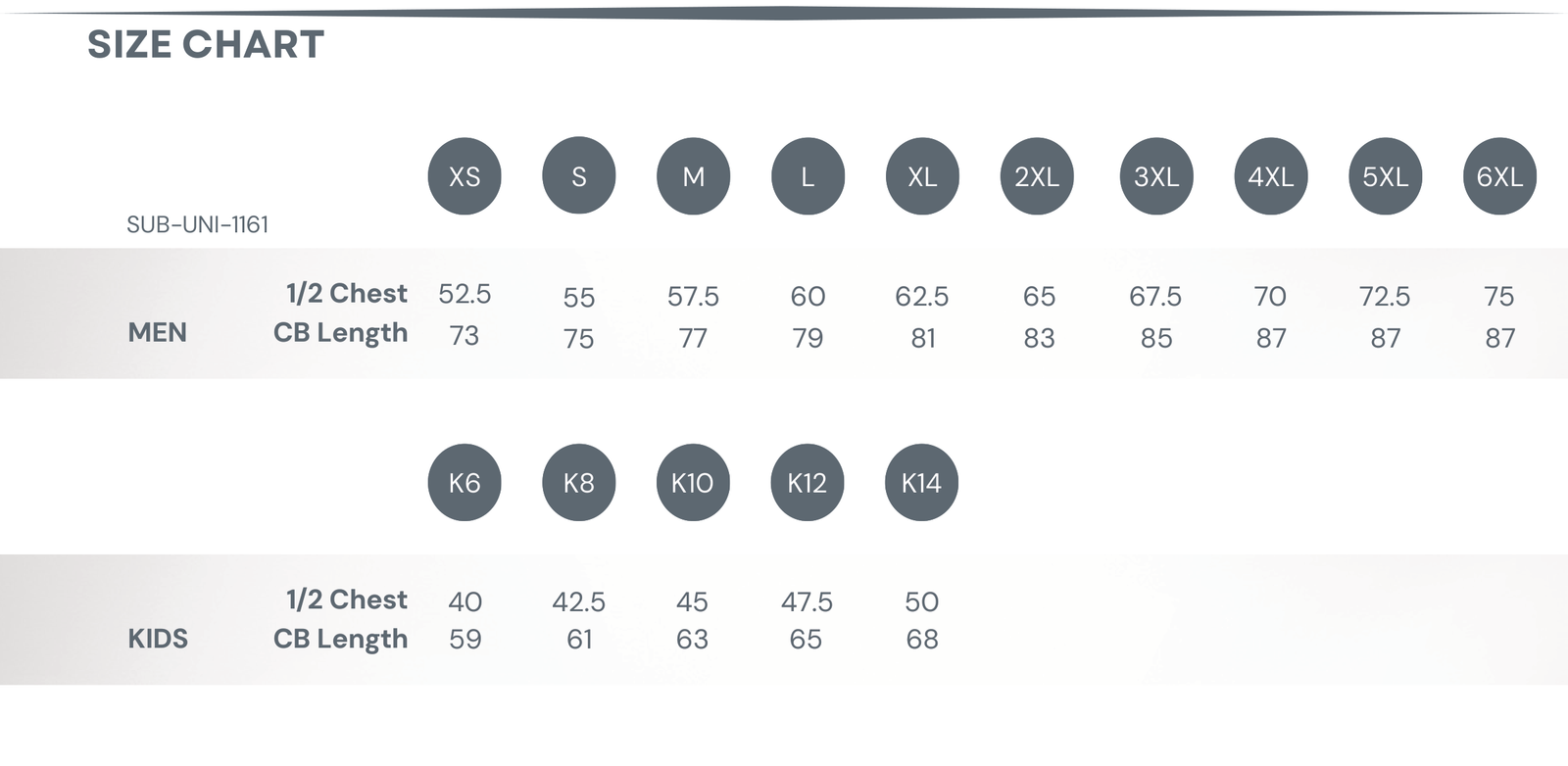 Sublimated NFL Jersey Size Chart